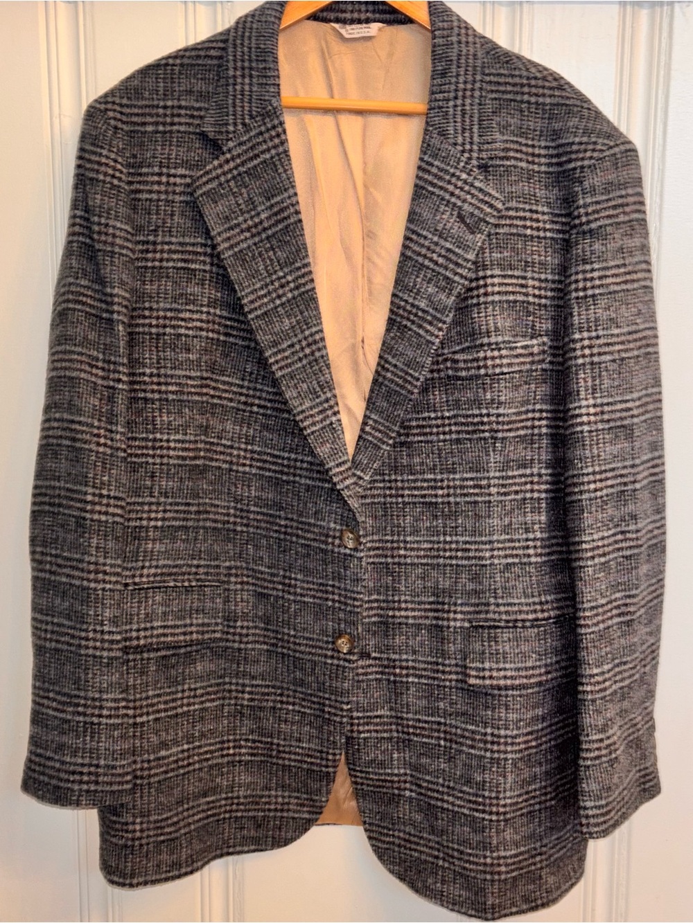Vintage Wool Plaid Blazer Sport Coat Men’s 46L Charcoal Gray/Red/Blue Old Money